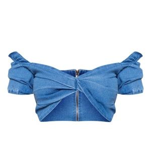 NWT PLT Denim Twist Front Crop Top
